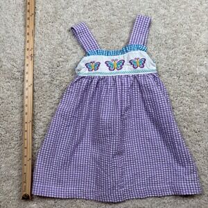 Lil Cactus Girls Purple Gingham Butterfly Dress Size 4T Cotton Summer
